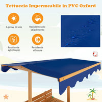 Sabbiera per Bambini in Legno con Tendina, Senza Fondo con 2 Panche Convertibili e Angoli Protettivi, Adatto per Cortile Prato Giardino Spiaggia, 121x121x121 cm