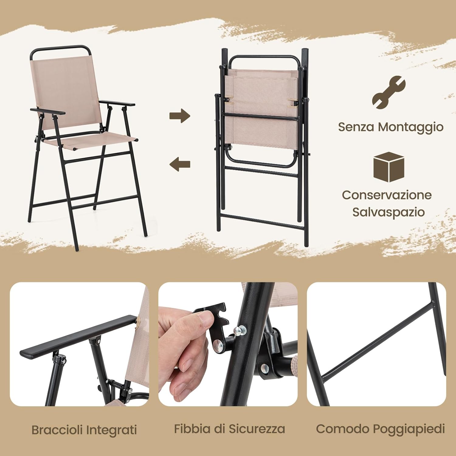 Set Mobili da Giardino 4 Pezzi in Metallo, Tavolo in Vetro e 2 Sedie Pieghevoli, Tavolo da Giardino con Ombrellone e Sedie, per Giardino, Portico, Balcone (Con Ombrello)