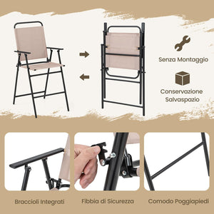 Set Mobili da Giardino 4 Pezzi in Metallo, Tavolo in Vetro e 2 Sedie Pieghevoli, Tavolo da Giardino con Ombrellone e Sedie, per Giardino, Portico, Balcone (Con Ombrello)