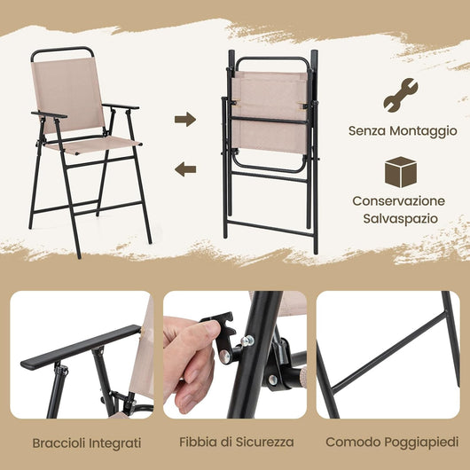 Set Mobili da Giardino 4 Pezzi in Metallo, Tavolo in Vetro e 2 Sedie Pieghevoli, Tavolo da Giardino con Ombrellone e Sedie, per Giardino, Portico, Balcone (Con Ombrello)