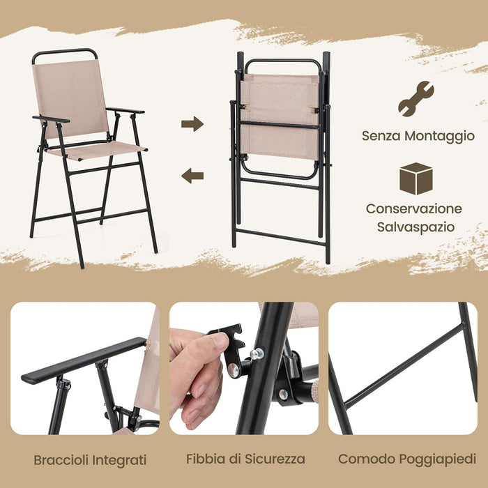 Set Mobili da Giardino 4 Pezzi in Metallo, Tavolo in Vetro e 2 Sedie Pieghevoli, Tavolo da Giardino con Ombrellone e Sedie, per Giardino, Portico, Balcone (Con Ombrello)