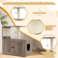 Lettiera Chiusa per Gatti 87,5 cm, Torre per Gatti in Legno con Pali per Graffiiare in Sisal, Cuscino, Palla Pendente e Piattaforma Superiore, Albero per Animali Domestici