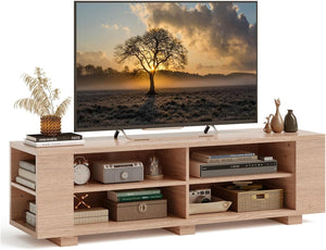 Mobile Porta TV per TV Fino a 65 Pollici, Mobile TV a 3 Livelli con 4 Scomparti Aperti, 4 Vani Laterali, Fori per Cavi, Stile Moderno, 150 x 39 x 45 cm (Naturale)