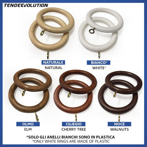 Set di 10 Anelli in Legno Colore Naturale per Bastoni di Tenda in Legno, Diametro 35mm - Robusti ed Eleganti