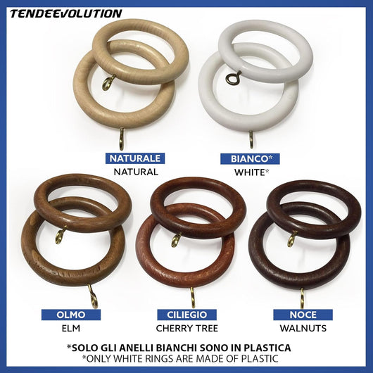 Set di 10 Anelli in Legno Colore Naturale per Bastoni di Tenda in Legno, Diametro 35mm - Robusti ed Eleganti