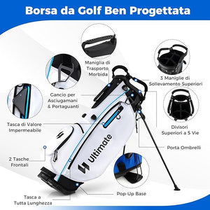 Set Completo di Mazze da Golf con Sacca a Treppiede, Include con Driver 1 da 460CC, Legno 3, Ibrido, Ferri 5, 6, 7, 8, 9, P, S, Putter e Copertura Antipioggia per Destrimani