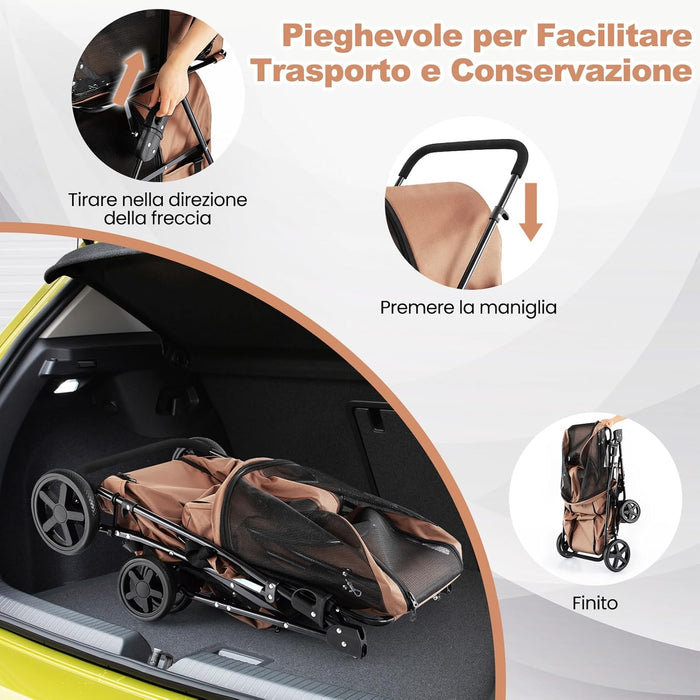 Passeggino per Cani Pieghevole, Carrozzina per Cani Multifunzionale 4 in 1 a Doppio Livello, Passeggino Smontabile con Ruote, Ideale per Passeggiata Viaggio e Shopping (Beige)