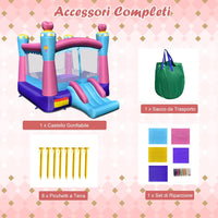 Castello Gonfiabile per Bambini, Casa Gonfiabile con Scivolo, Area per Saltare, con Borsa di Trasporto e Kit di Riparazione, per 3 Bambini di 3-10 Anni, 265 x 334 x 250 cm