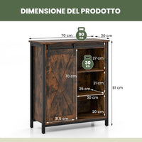 Credenza Cucina, Mobile da Ingresso con Ante Scorrevole, Armadietto con Ripiani Regolabili, Mobiletto Multiuso,3 Ripiani e 1 Scomparto con Porta per Cucina, Sala da Pranzo, 70 cm x 30 cm