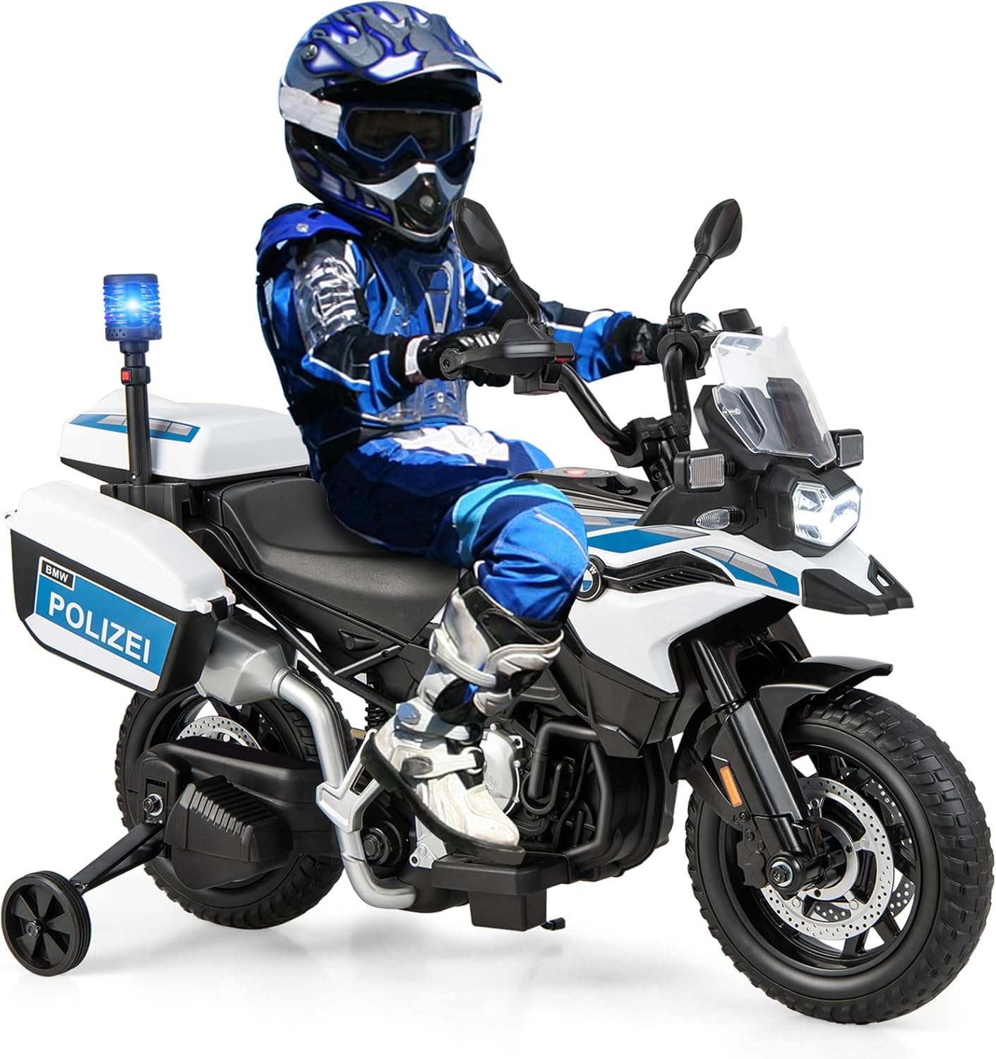 12V BMW Moto Cavalcabile per Bambini, Moto Elettrica con 2 Ruote di Formazione Rimovibili, Regalo per Bambini 3-8 Anni, 3-6 km/h