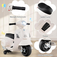 Moto Elettrica per Bambini, 6V Mini Moto per Bambini 18-36 Mesi, con Licenza Ufficiale Vespa, con Luci a LED e Suoni di Clacson, Portata 25 kg, 2 Ruote di Allenamento, 2,5 km/h (Bianco)
