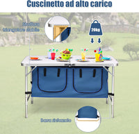 Tavolo da Campeggio Pieghevole Ultraleggero Portatile Compatto, con Scompartimenti, con Sacco di Scompartimento, per Interno e Esterno (Blu)