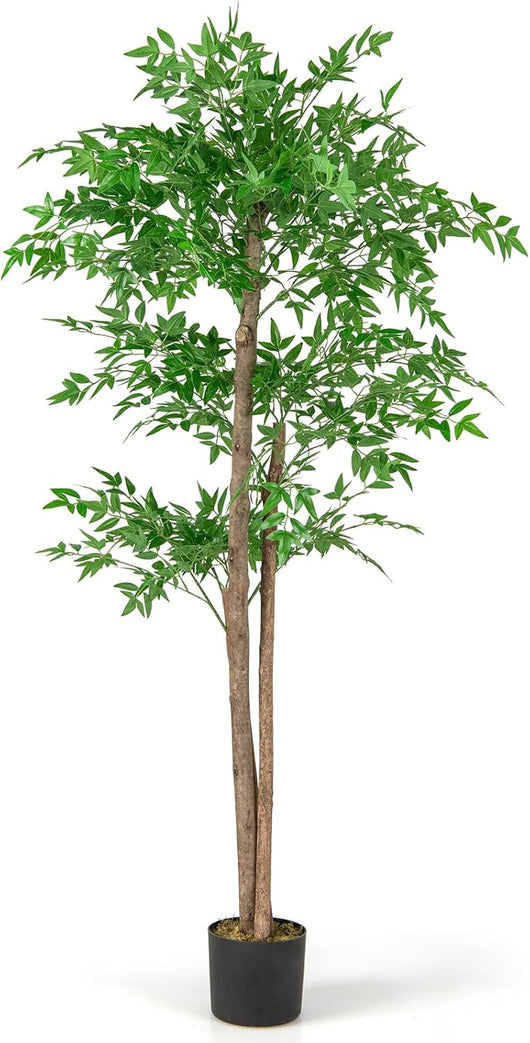 Albero di Bamboo Artificiale 150 CM, Pianta di Bamboo Finta con 1020 Foglie, Tronco in Legno Naturale, Muschio Secco Realistico, Albero Finto Alto da Interno per Casa, Ufficio e Soggiorno