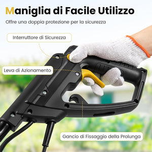 Motozappa Elettrica a Filo, Zappatrice da Giardino con Manico Ergonomico e Motore Forte, Motocoltivatore Pieghevole per Scavare Terreno del Prato (36,5 x 24 x 138 cm,Giallo)
