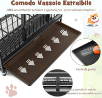 Gabbia per Cani in Metallo Pieghevole, Gabbia per Cani Anti-masticazione con Ruote, Vassoio Rimovibile e 2 Porte, Gabbia da Interno ed Esterno per Cani Media e Grande (96 x 65 x 77 cm)