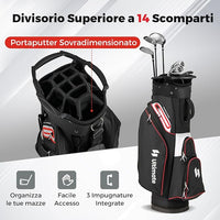 Borsa da Golf per Carrello con 14 Scomparti, Organizzatore Portatile per Mazze da Golf con Tasca Frigo, Tracolla Regolabile, Cappuccio Antipioggia e Porta Ombrello per Uomo e Donna