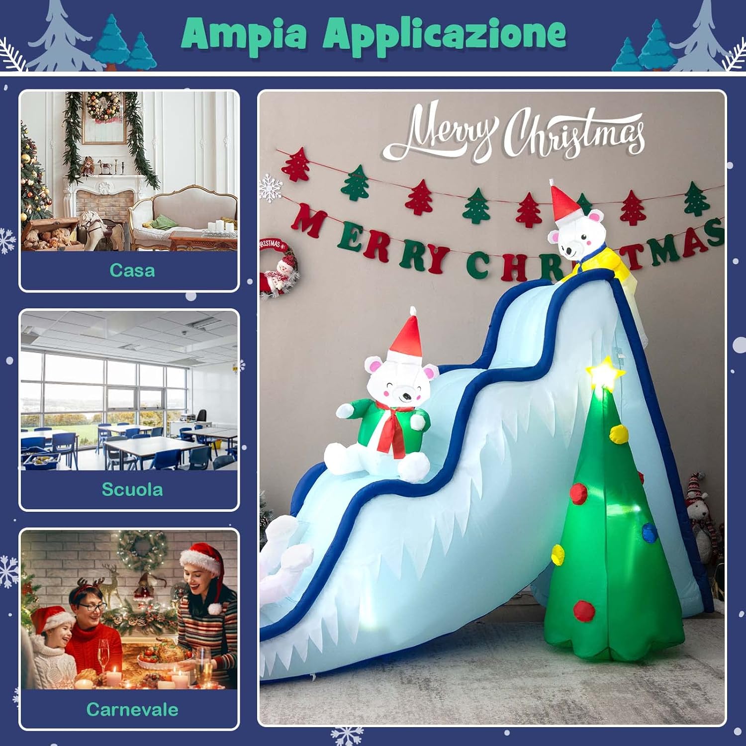 Decorazione Gonfiabile di Natale 200 cm, con Luci LED, Soffiatore e Picchetti di Terra, Facile da Installare, Gonfiabile dell’Orso Polare per Prato, Casa, Festa