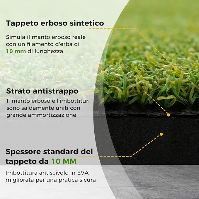 Tappeto da Allenamento Golf 3-in-1, Tappetino da Allenamento in Erba Sintetica con 2 Punte da Golf, 2 Aste di Allineamento e 3 Fori Preforati per le Punte