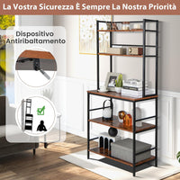 Scaffale da Cucina con 5 Ripiani, Mobile Porta Microonde con Ripiani Aperti e Dispositivo Antiribaltamento, Mobile da Cucina Alto per Soggiorno Cucina Balcone, 80x40x170 cm