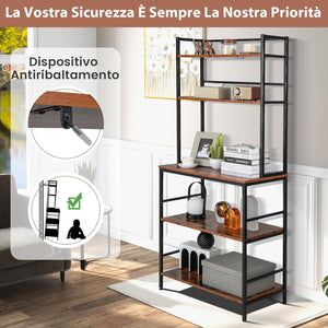 Scaffale da Cucina con 5 Ripiani, Mobile Porta Microonde con Ripiani Aperti e Dispositivo Antiribaltamento, Mobile da Cucina Alto per Soggiorno Cucina Balcone, 80x40x170 cm