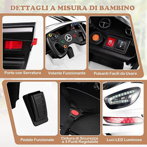 Macchina Elettrica per Bambini, Mercedes Auto Cavalcabile con Telecomando 3 Velocità Luci LED Musica e Connessione Senza Fili, Partenza Morbida, 4,5 Km/h, 3+ Anni (Bianco)