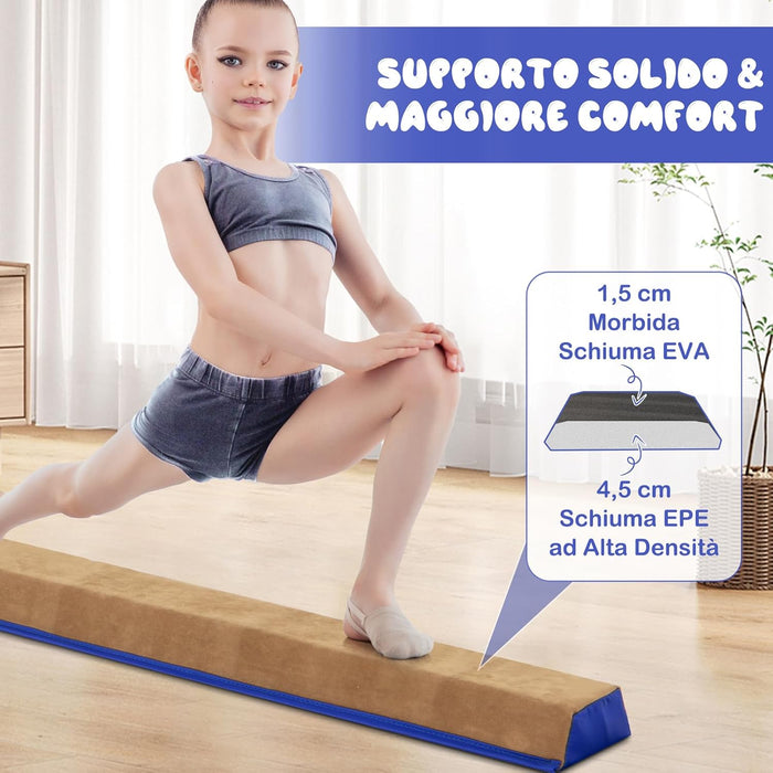 Trave da Ginnastica per Bambini Pieghevole 240 cm, Trave di Equilibrio Portatile conSuperficie in Pelle Scamosciata e Schiuma Morbida, Attrezzatura per Ginnastica a Casa