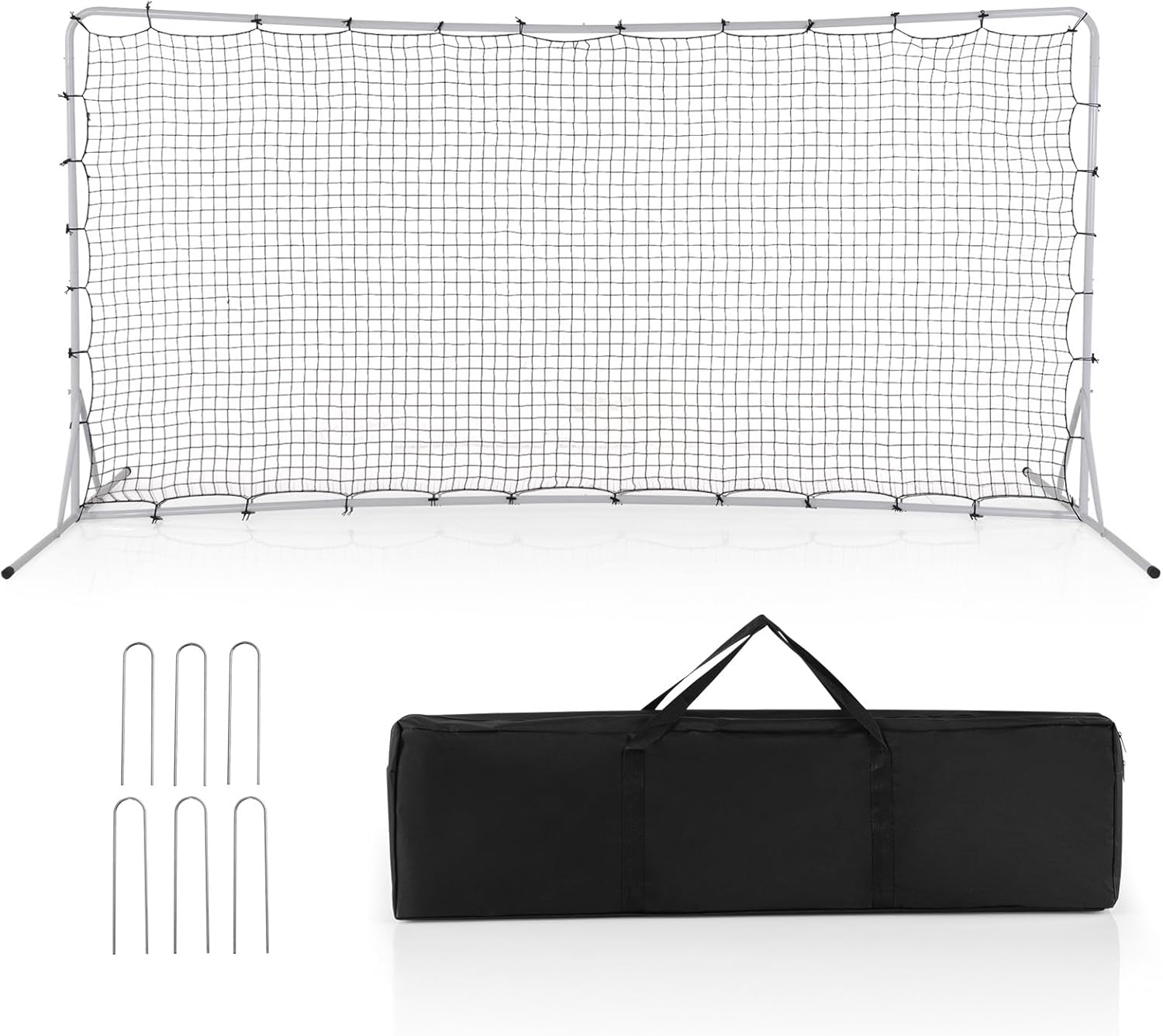 Porta da Calcio Rimbalzanti 372,5 x 182,5 CM, Set di Attrezzature da Calcio con Rete Resistente alle Intemperie, Borsa e 6 Picchetti per Terreno, Cortile e Parco