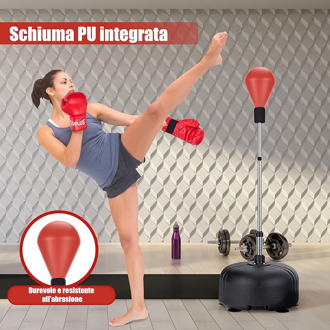 Sacco da Boxe da Terra Regolabile in 4 Posizioni, Sacco da Boxe con Supporto e Base Stabile, Ideale per Adulti e Bambini