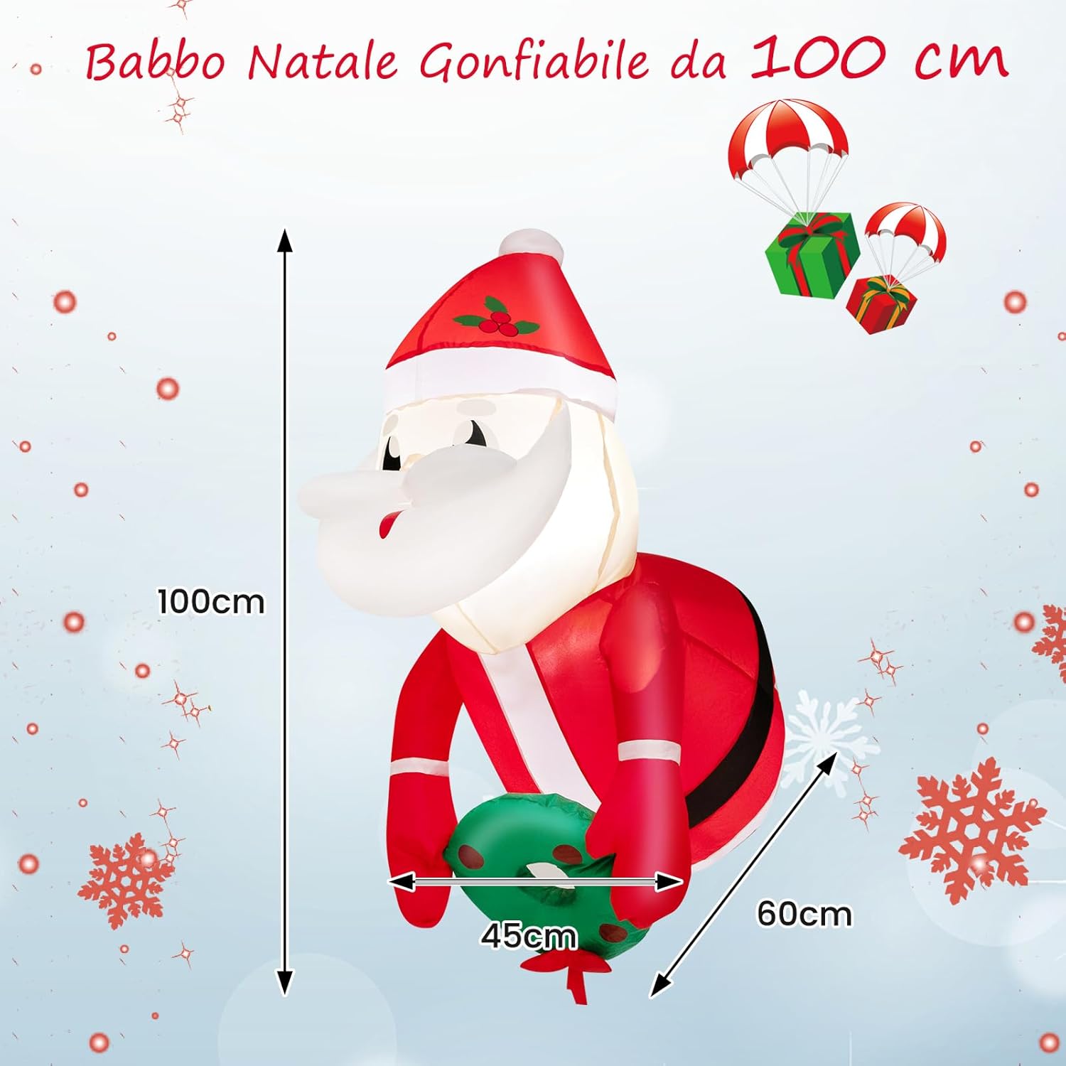 Babbo Natale Gonfiabile da 100 cm che Esce dalla Finestra, Decorazioni Natalizie Gonfiabili Appese alle Finestre con Luci LED Incorporate, per Feste, Interni, Esterni, Giardino