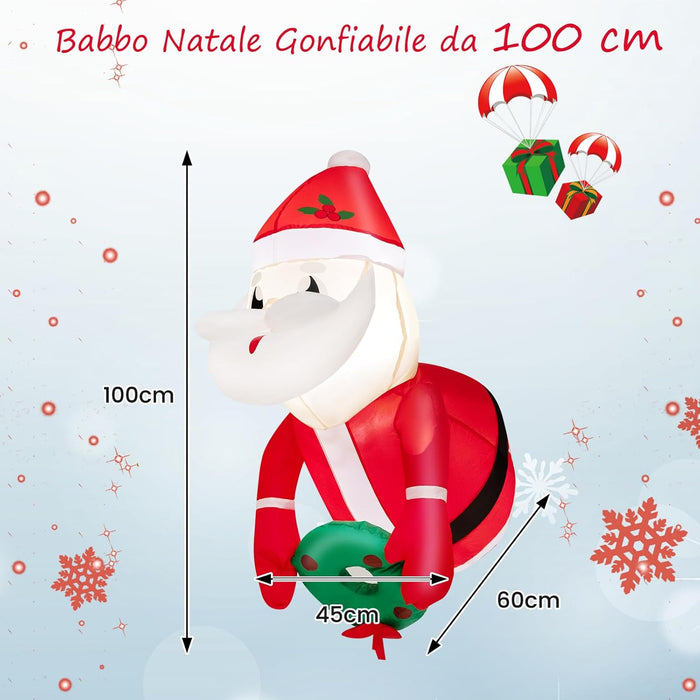 Babbo Natale Gonfiabile da 100 cm che Esce dalla Finestra, Decorazioni Natalizie Gonfiabili Appese alle Finestre con Luci LED Incorporate, per Feste, Interni, Esterni, Giardino