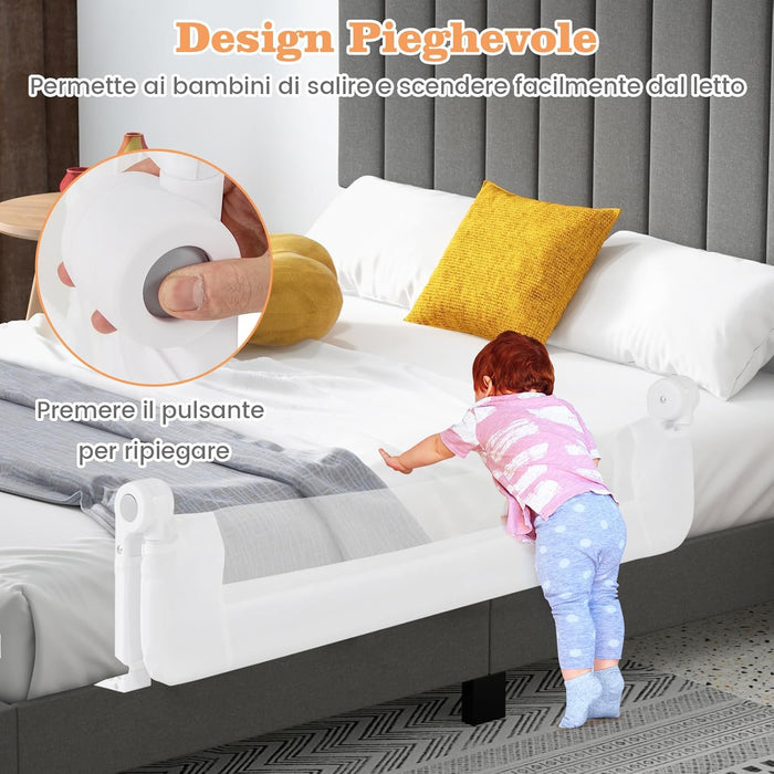 Sponda Letto per Bambini 105/120/150 cm, Barriera di Sicurezza per Neonati, Barriera Letto Pieghevole e Portatile, con Cinghia di Sicurezza (Bianco, 120 x 40 x 42 cm)