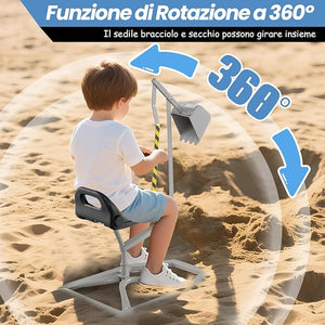 Escavatore per Bambini, Scavatore di Sabbia da Spiaggia con Controlli a 2 Mani e Pala Flessibile, Sedile Girevole a 360°, Escavatore da Costruzione per Esterni, 3 Anni+ (con Base Grigio)