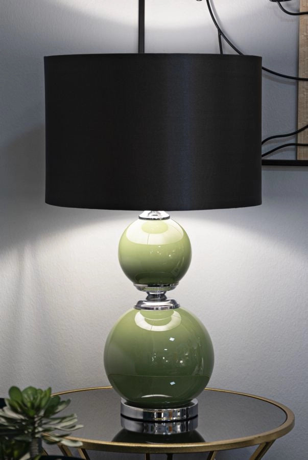 Lampada da Tavolo Eva Two Ø38x65 cm in Vetro e Ferro e Tessuto Verde e Grigio