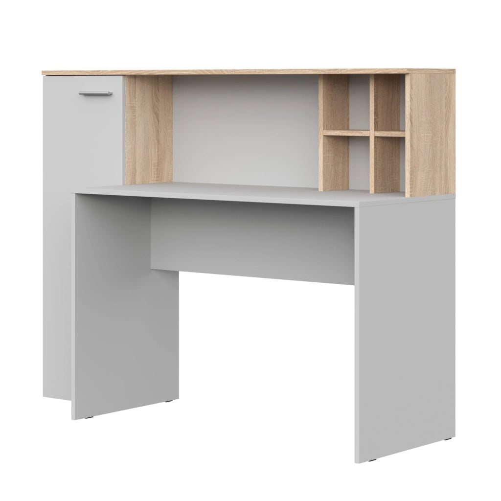 Scrivania FAUSKE - Spaziosa - Con Armadietto - Rovere Sonoma - Bianco - Larghezza 153 cm, Altezza 116 cm, Profondit? 54 cm