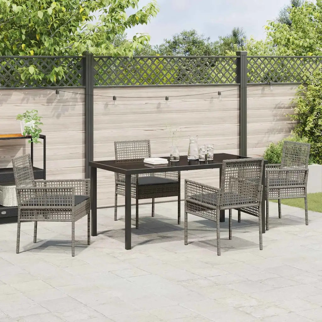 Set da Pranzo per Giardino con cuscino 5 pcs Grigio polyrattan