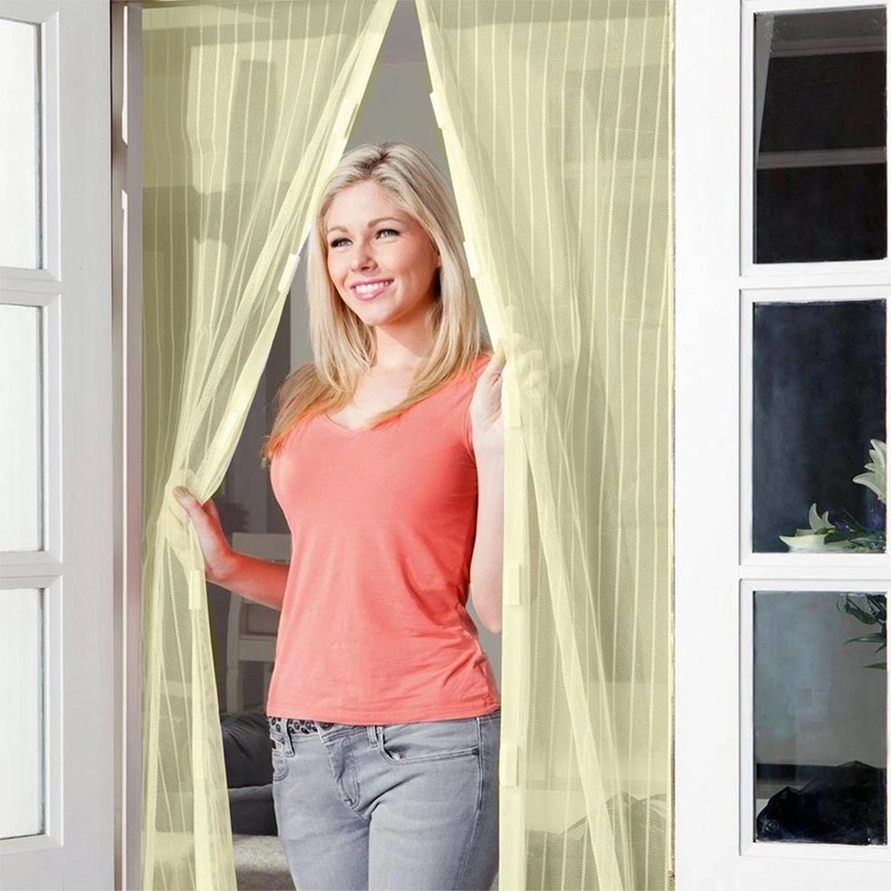 Trade Shop - Zanzariera Magnetica 120 X 240 Cm Beige Universale 18 Magneti Tenda Per Porte -