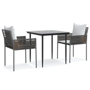 Set Pranzo da Giardino 3pz | Set Salotto da Giardino con Cuscini in Polyrattan e Acciaio