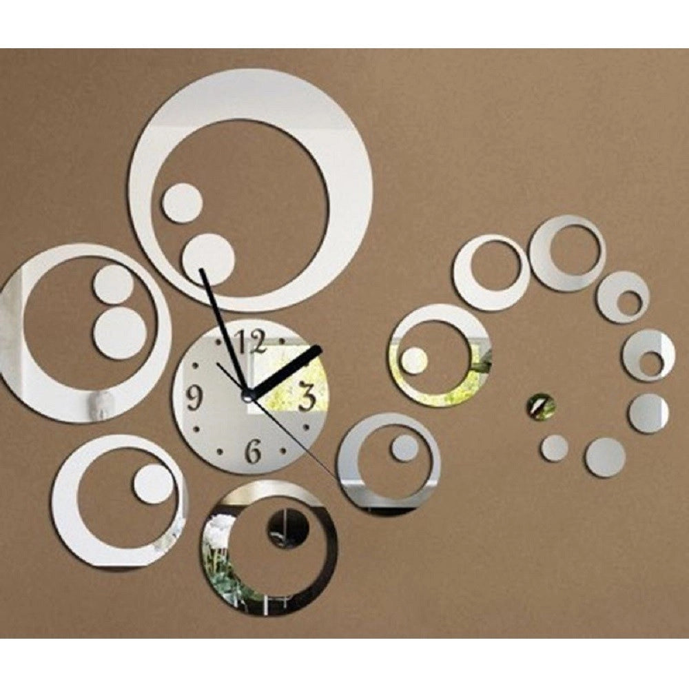 Trade Shop - Orologio Da Parete Moderno Adesivo 3d Orologi Da Muro A Cerchio Onda Effetto Specchio -