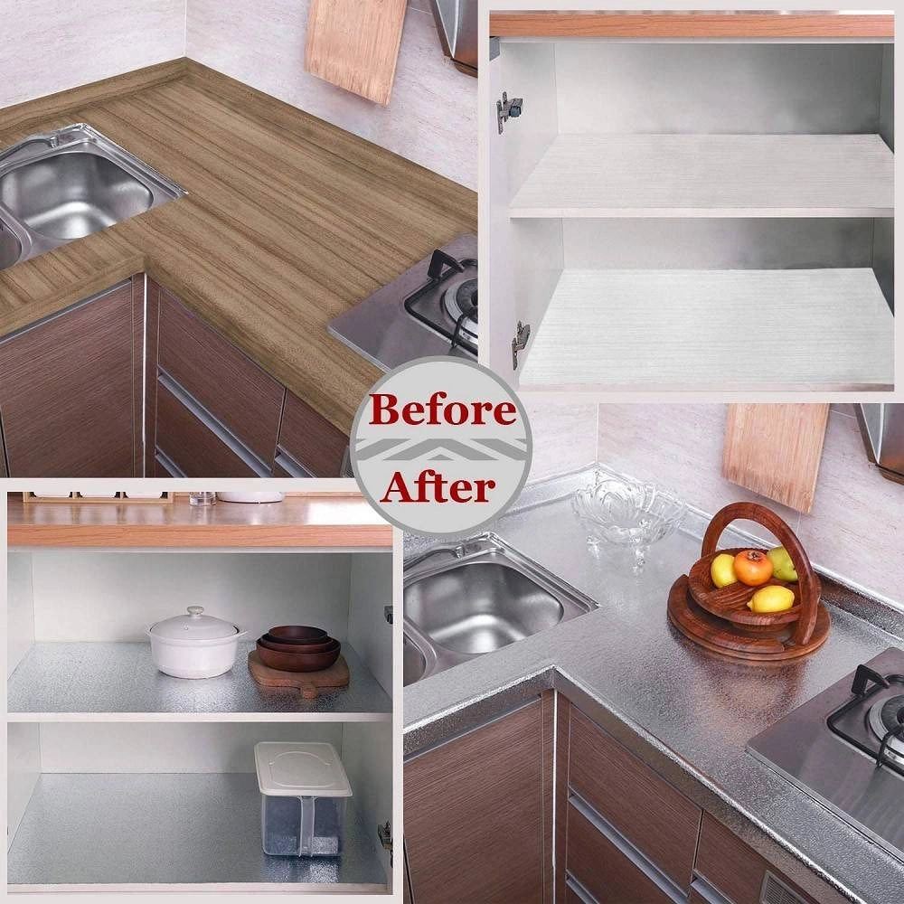 Trade Shop - Rotolo Adesivo Alluminio 40cmx3mt Per Cassetti Mobili Armadi Parati Cucina 70505 -