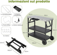 Carrello Barbecue da Esterno con 3 Ripiani, Carrello da Cucina Esterno con Ripiano Regolabile, Carrello Multifunzionale per Esterno, Struttura in metallo