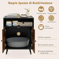 Mobile per Lettiera per Gatti, Casetta per Gatti con Ingresso, Gambe Inclinate e Scomparto Aperto, Tavolino in Legno Versatile per Salotto, 60 x 45 x 75 cm, Marrone e Nero