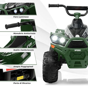 12V Quad Elettrico per Bambini, Macchina Elettrica con Velocità Alta/Bassa, Sedile Comodo Fari Corno e Musica, Auto Elettrica Cavalcabile 2,2/4,3 km/h (Verde)