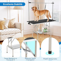 Tavolo da Toelettatura per Cani, Accessori Pieghevole per Toilette con Bracci Regolabili in Altezza, Guinzagli e Morsetti a Vassoio a Rete, Portata 150 kg (125 x 61 x 162,5 cm)