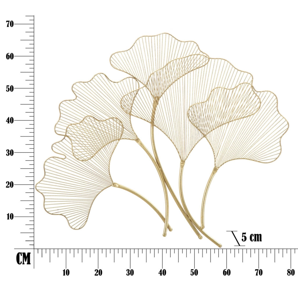 Decorazione in Metallo 3D Foglia 34, Oro, Metallo, 79x5x68 cm