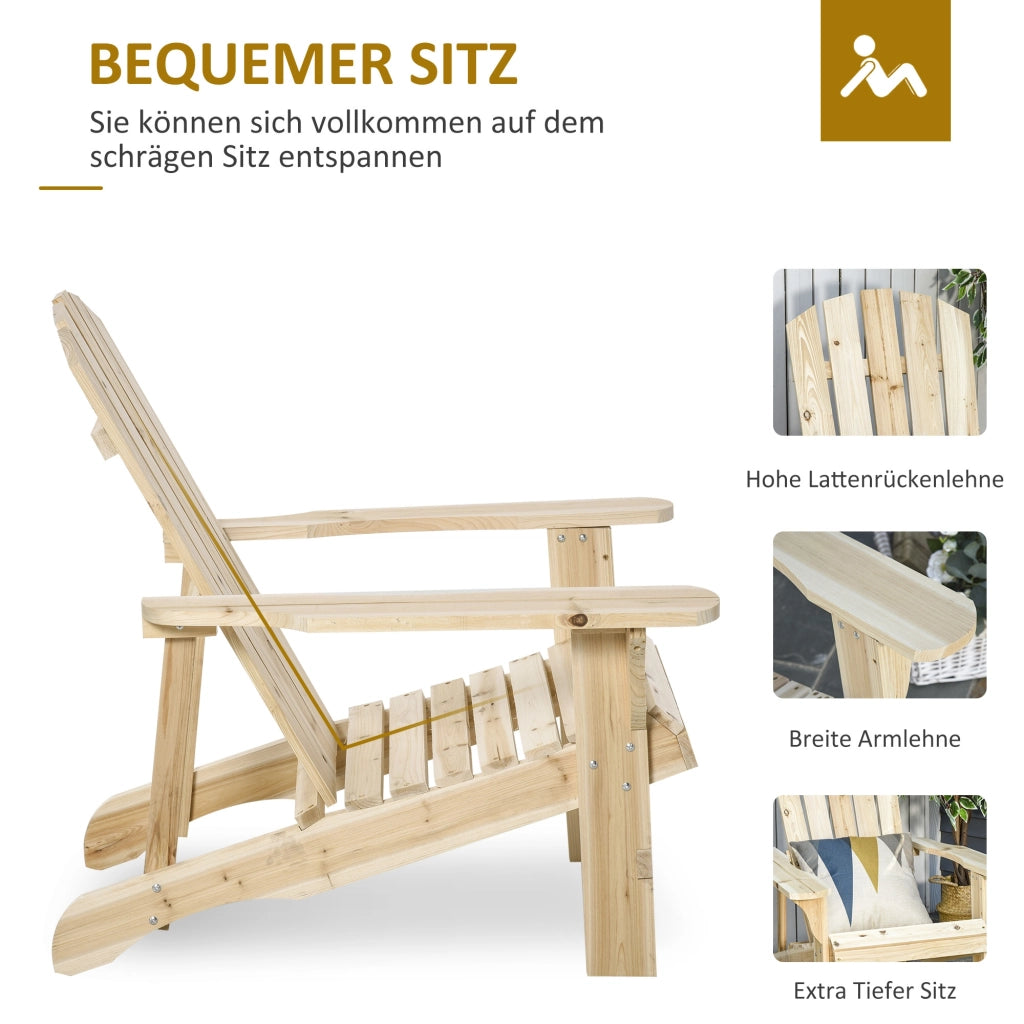 Sedia Adirondack in legno impermeabile; schienale alto e braccioli; comoda sedia da giardino