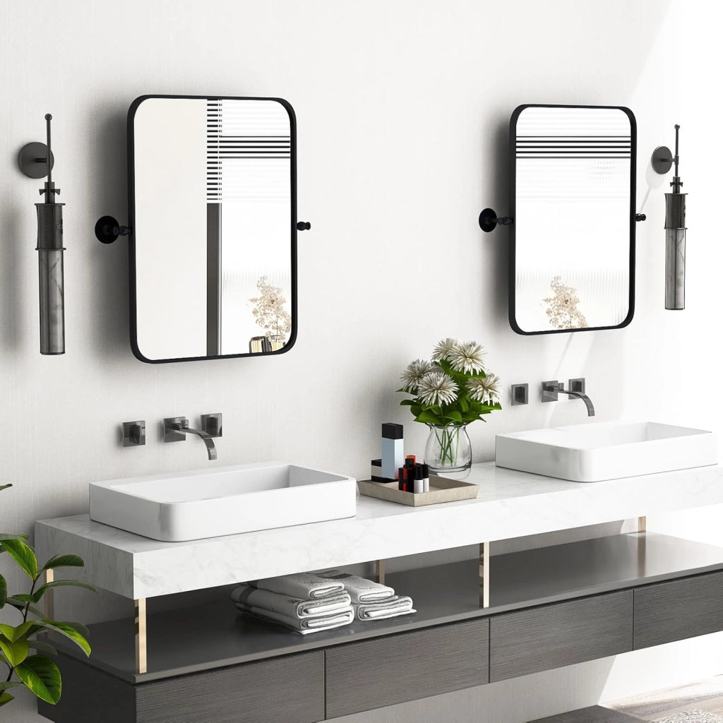 Specchio Rettangolare da Parete 76,5 x 66,5 cm, Specchio da Bagno con Cornice in Metallo, con Staffe da Parete in Stile Rustico, Ideale per Bagno Soggiorno Ingresso