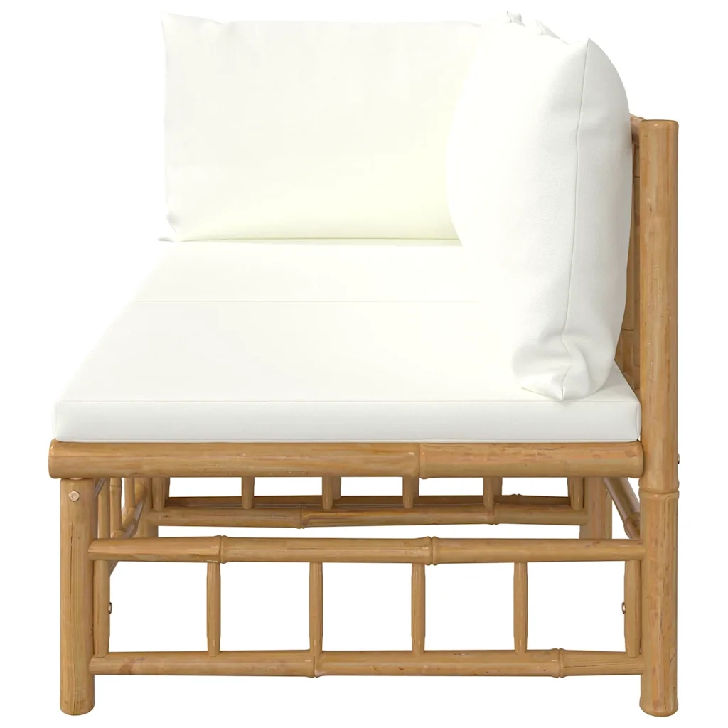 Set Salotto da Giardino 2pz con Cuscini Bianco Crema in Bambù 362298