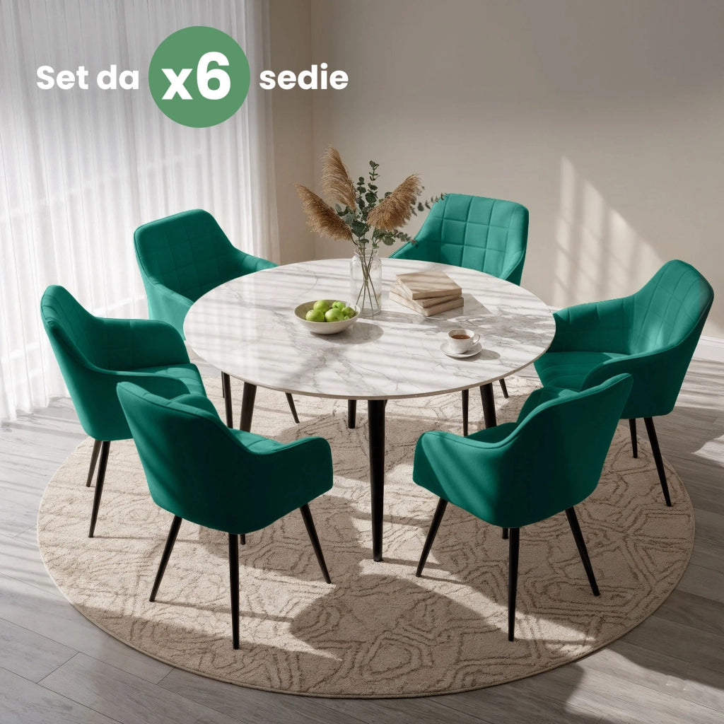 Set di 6 Sedie imbottite con cuciture quadrate LUXANO Verde Bottiglia gambe nere