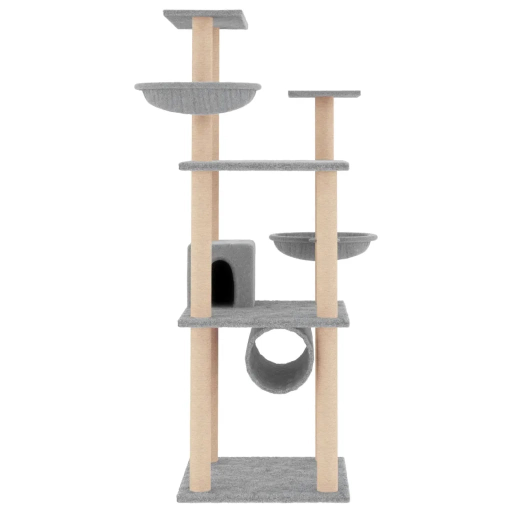 Albero per Gatti con Tiragraffi in Sisal Grigio Chiaro 141 cmcod mxl 119147