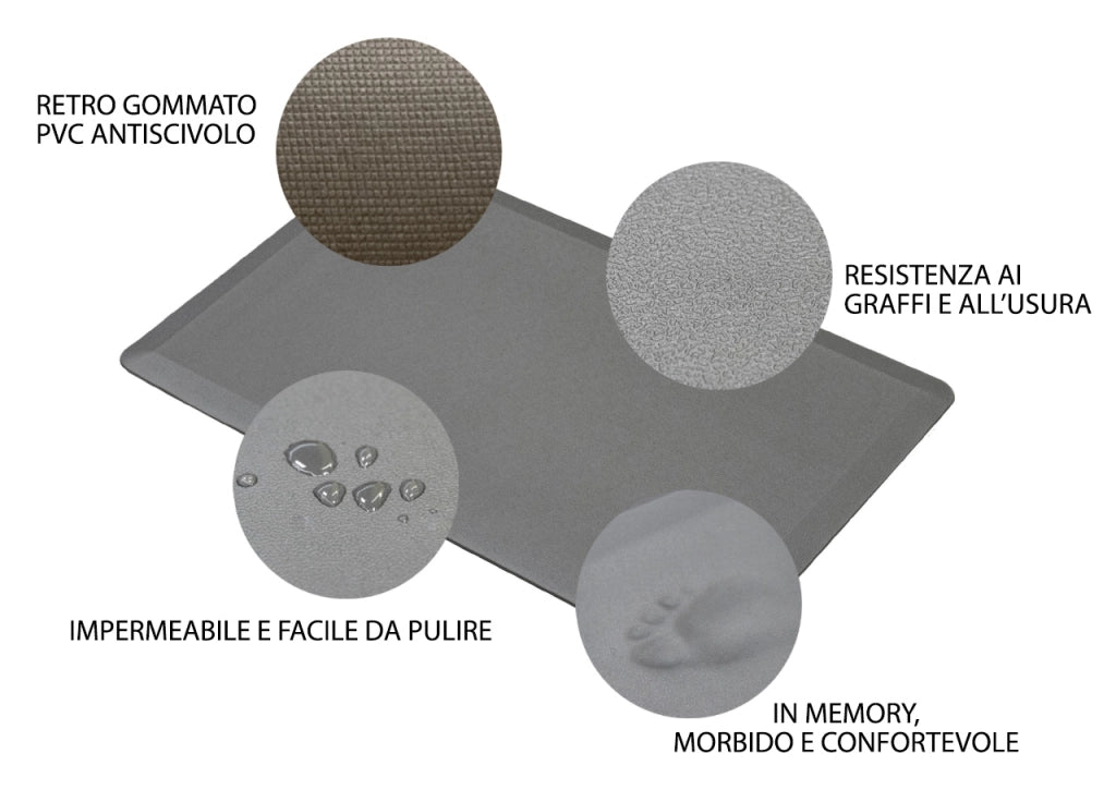 Tappeto Cucina Memory Ultrasoft Antiscivolo Impermeabile Tinta Unita Giulia - 44x150 - Grigio